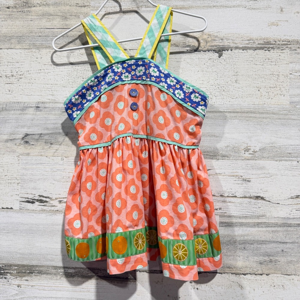 Matilda Jane Tunic Top Girls 6 Pink Floral Citrus Fruit Mixed Print EUC